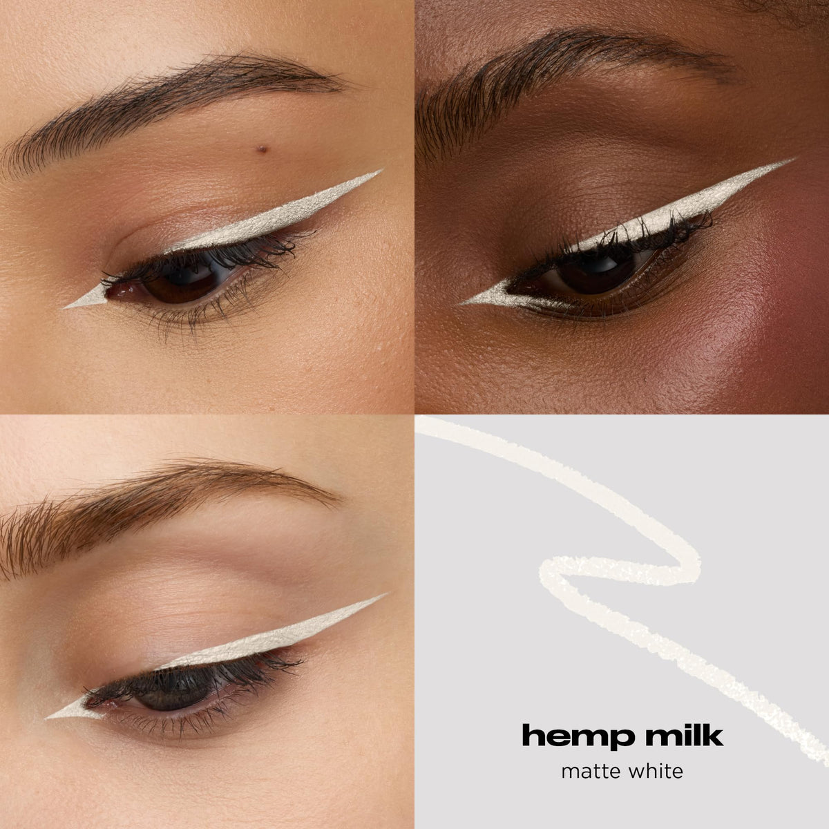 Close-up of matte white eyeliner applied on different skin tones. Verified by CuratCart for quality assurance.