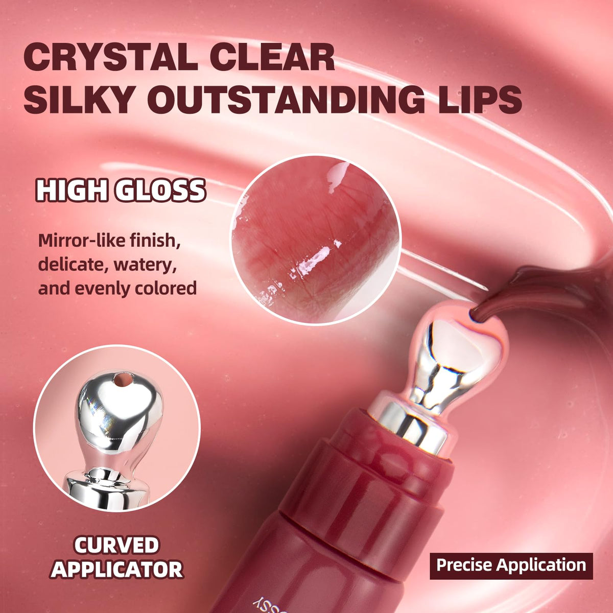 URQT Brightening Lip Serum with a curved applicator for precise application, delivering high gloss and hydration.