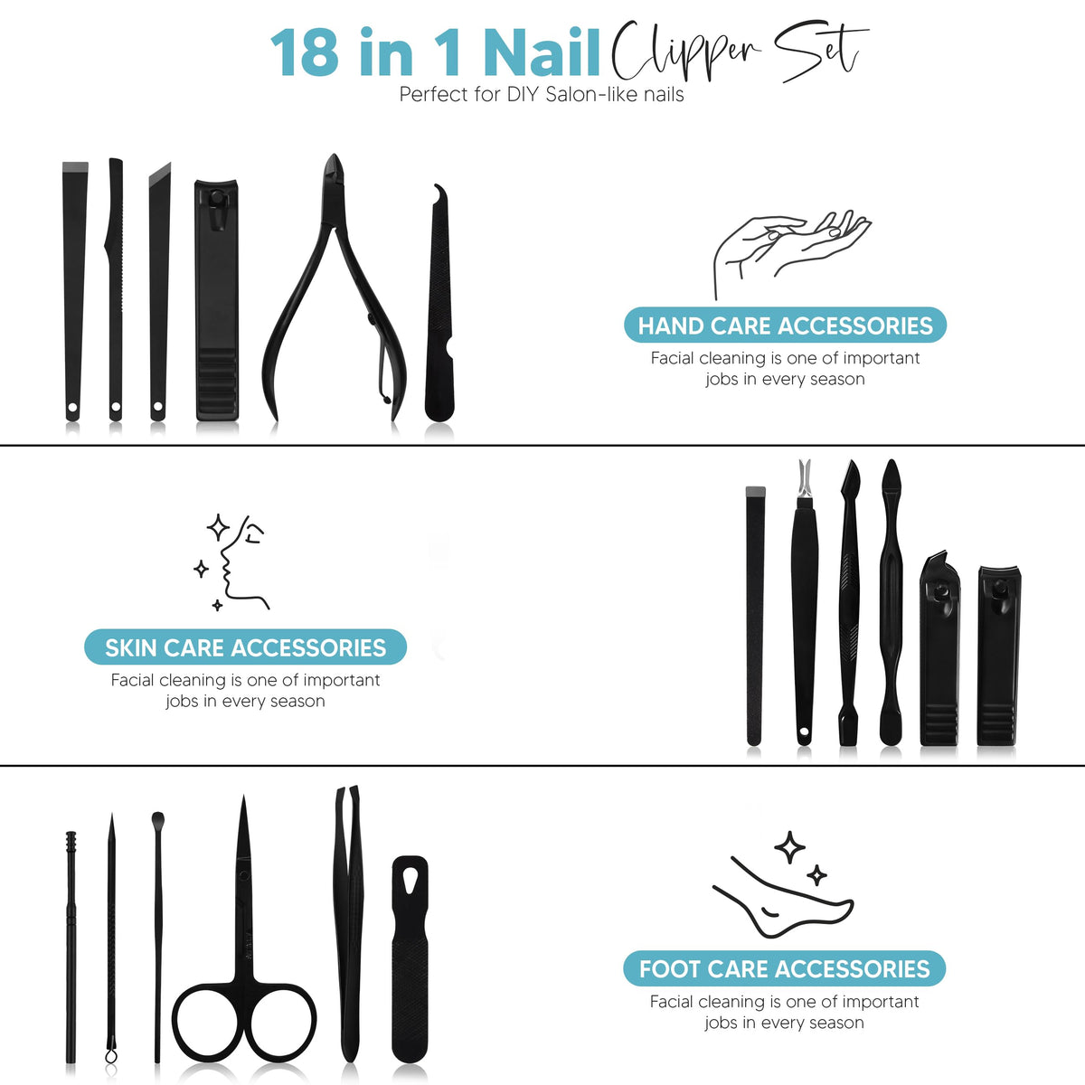 Utopia Care's 18-in-1 manicure set features essential tools for hand, skin, and foot care. Order online now!