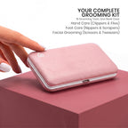 Premium imported Utopia Care manicure set in a sleek pink case, featuring 15 essential grooming tools for hand and foot care.