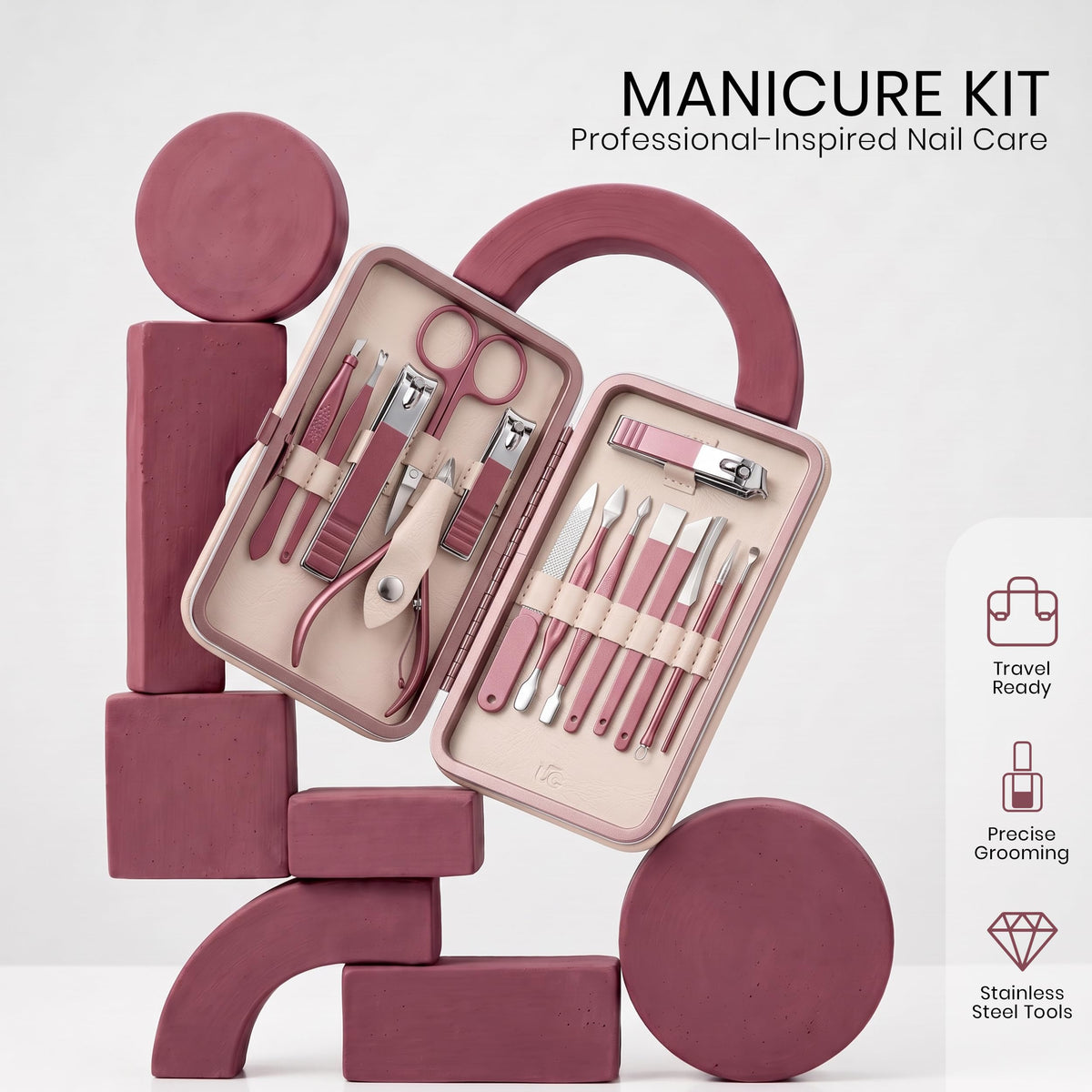 Utopia Care manicure set in original packaging. Includes stainless steel tools for precise grooming and travel-ready convenience.