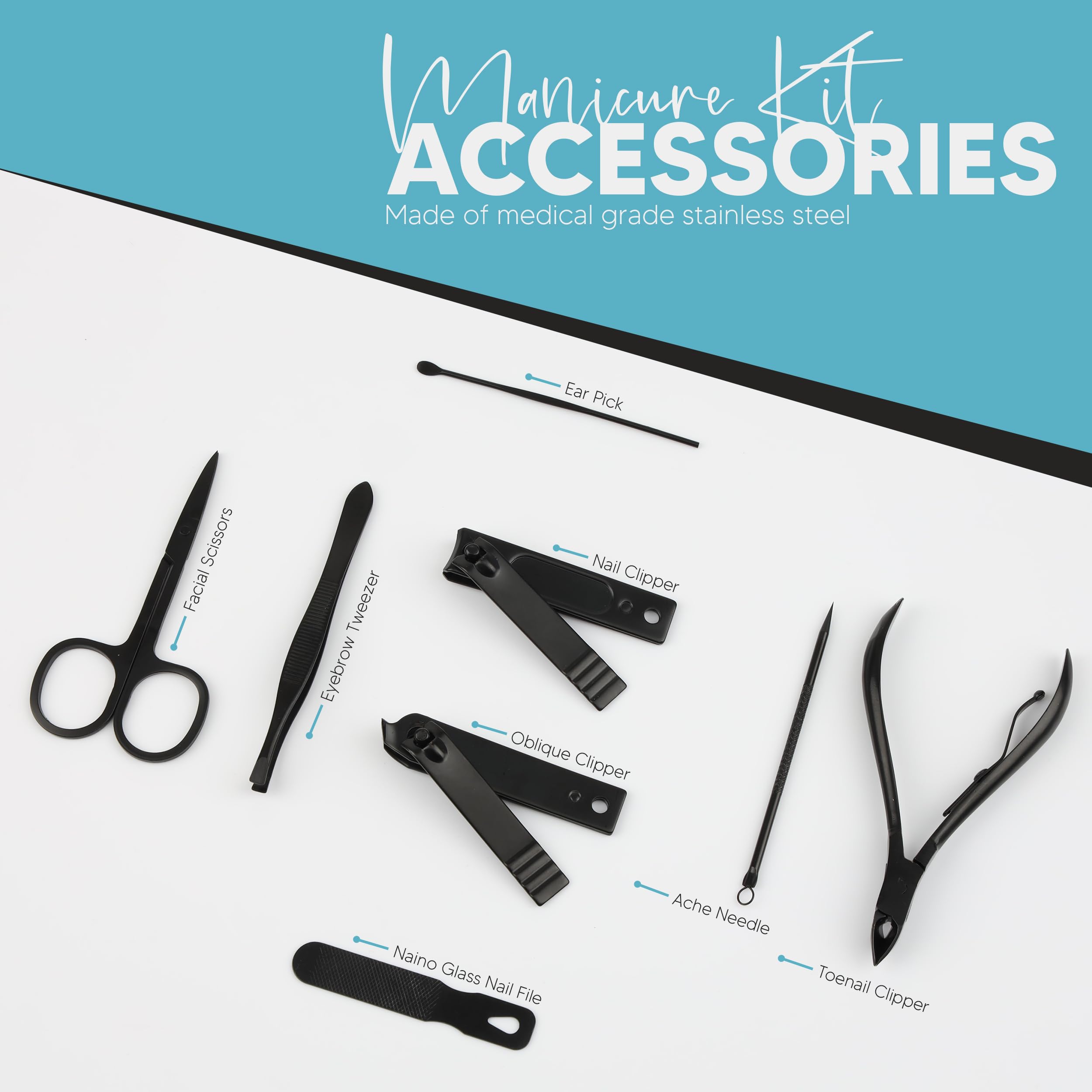 Utopia Care's professional manicure set features medical-grade stainless steel tools for precision grooming, globally favored.