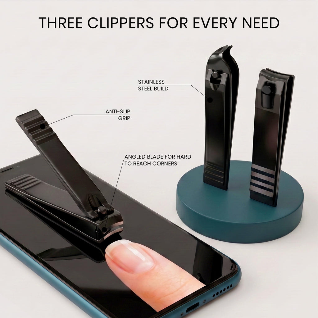 Utopia Care Professional Manicure Set includes three stainless steel clippers with anti-slip grip, ideal for precision grooming.