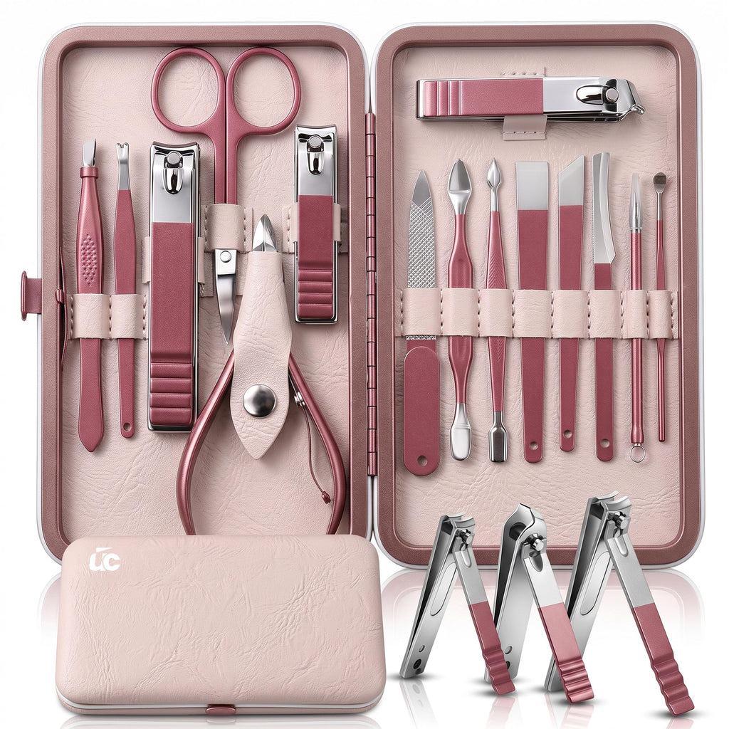 Utopia Care professional manicure set in stylish pink case. Includes essential nail care tools for perfect manicures.