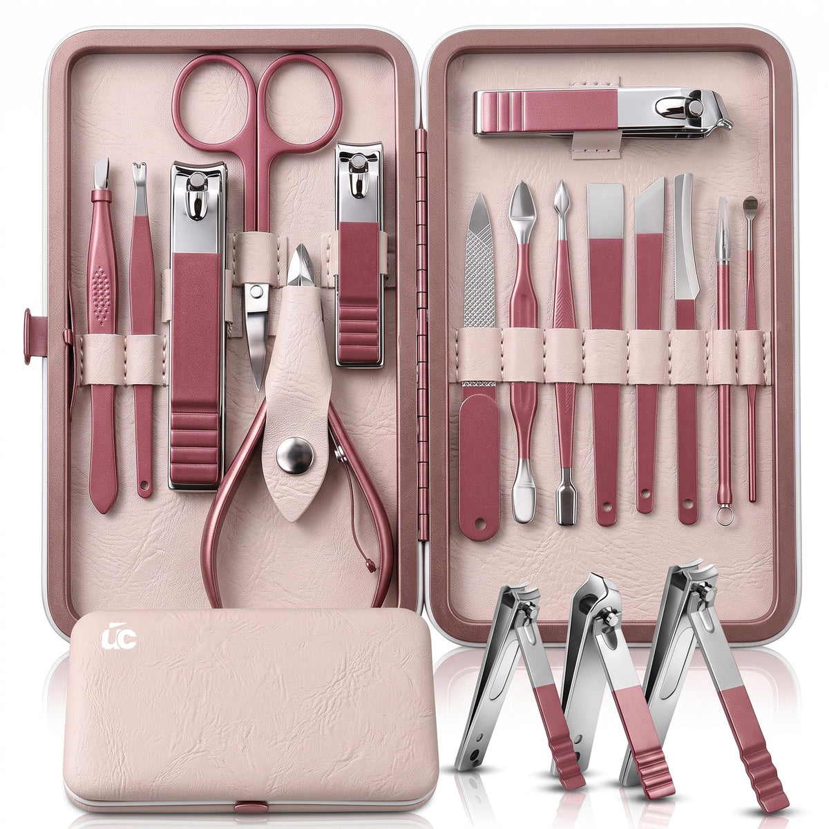 Utopia Care professional manicure set in stylish pink case. Includes essential nail care tools for perfect manicures.