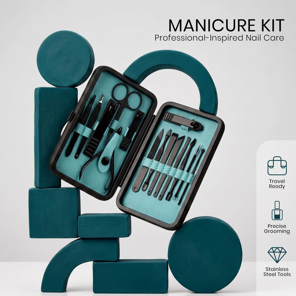 Utopia Care Manicure Set, imported professional nail care kit with stainless steel tools for precise grooming and travel-ready convenience.