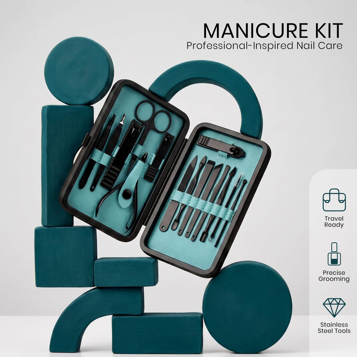 Utopia Care Manicure Set, imported professional nail care kit with stainless steel tools for precise grooming and travel-ready convenience.