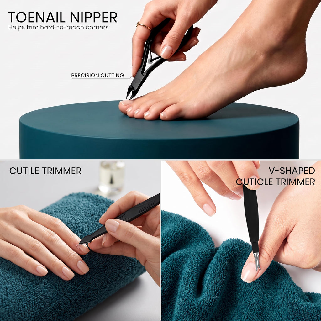 Utopia Care Manicure Set includes precision toenail nipper and V-shaped cuticle trimmer for authentic care, ideal for all nail types.