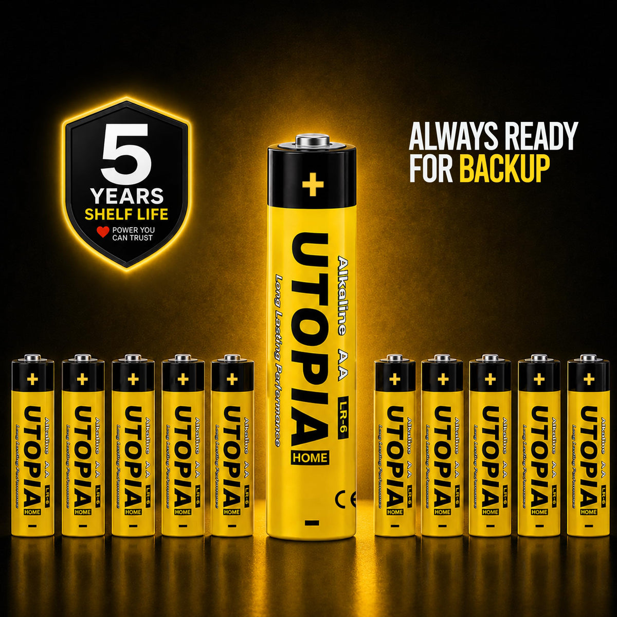 Utopia Home Alkaline AA Batteries in official packaging, ensuring reliable power backup for your devices, available at Curat Cart.