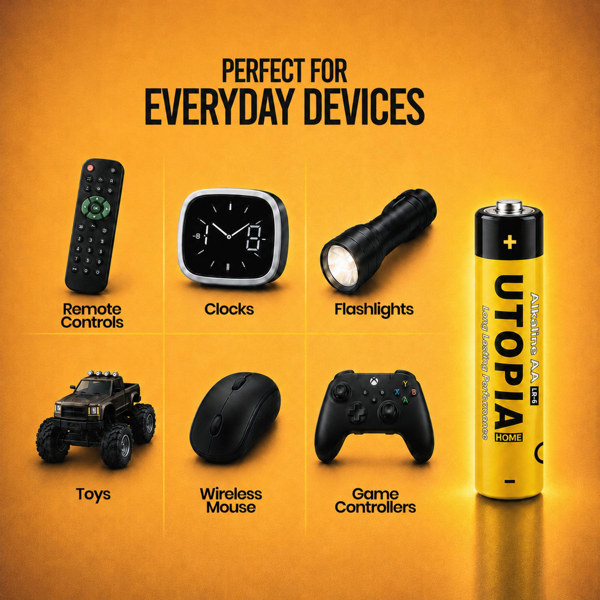 Discover Utopia Home Alkaline AA Batteries, ideal for everyday devices. Exclusively curated by Curat Cart for reliable power.