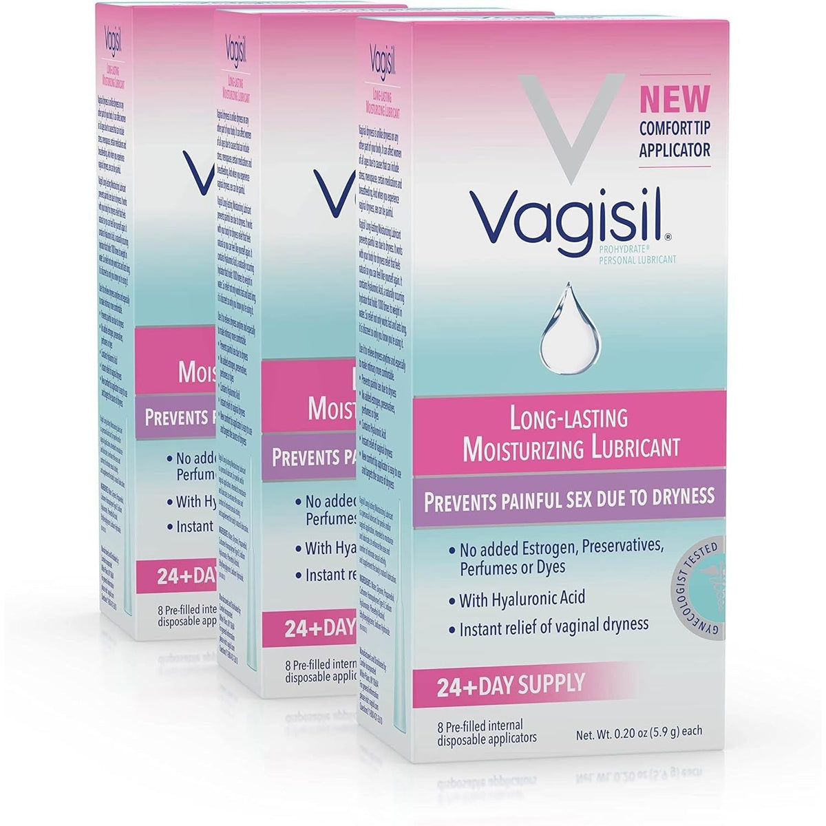 Vagisil Prohydrate Vaginal Moisturizer - Front Packaging With Key Benefit Callouts | Authentic Curat Cart Stock