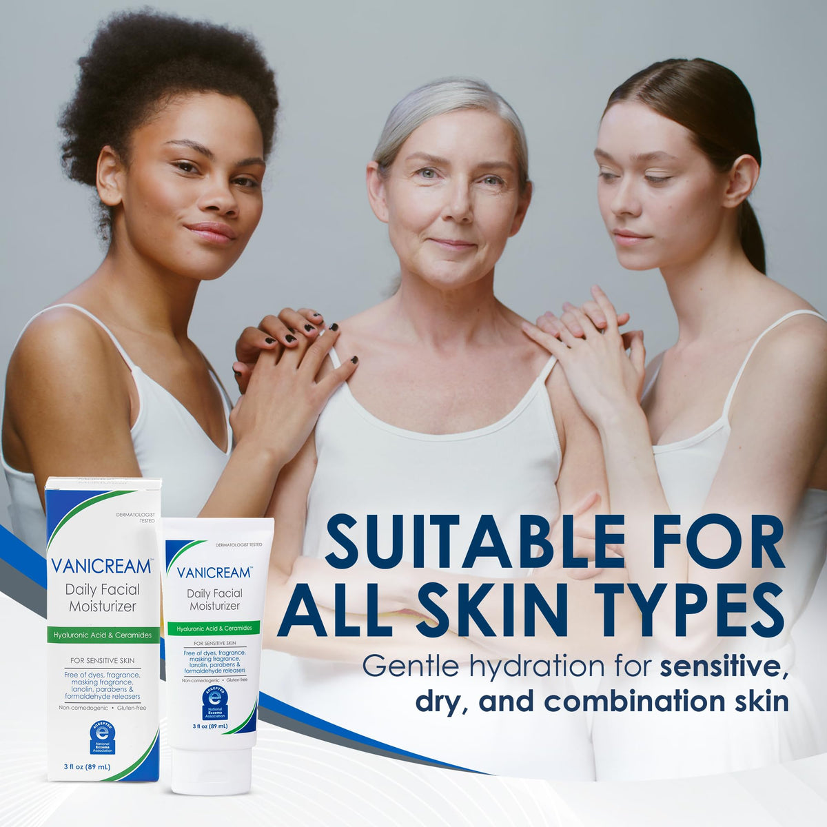 Vanicream Daily Facial Moisturizer - Front Packaging With Key Benefit Callouts | Authentic Curat Cart Stock