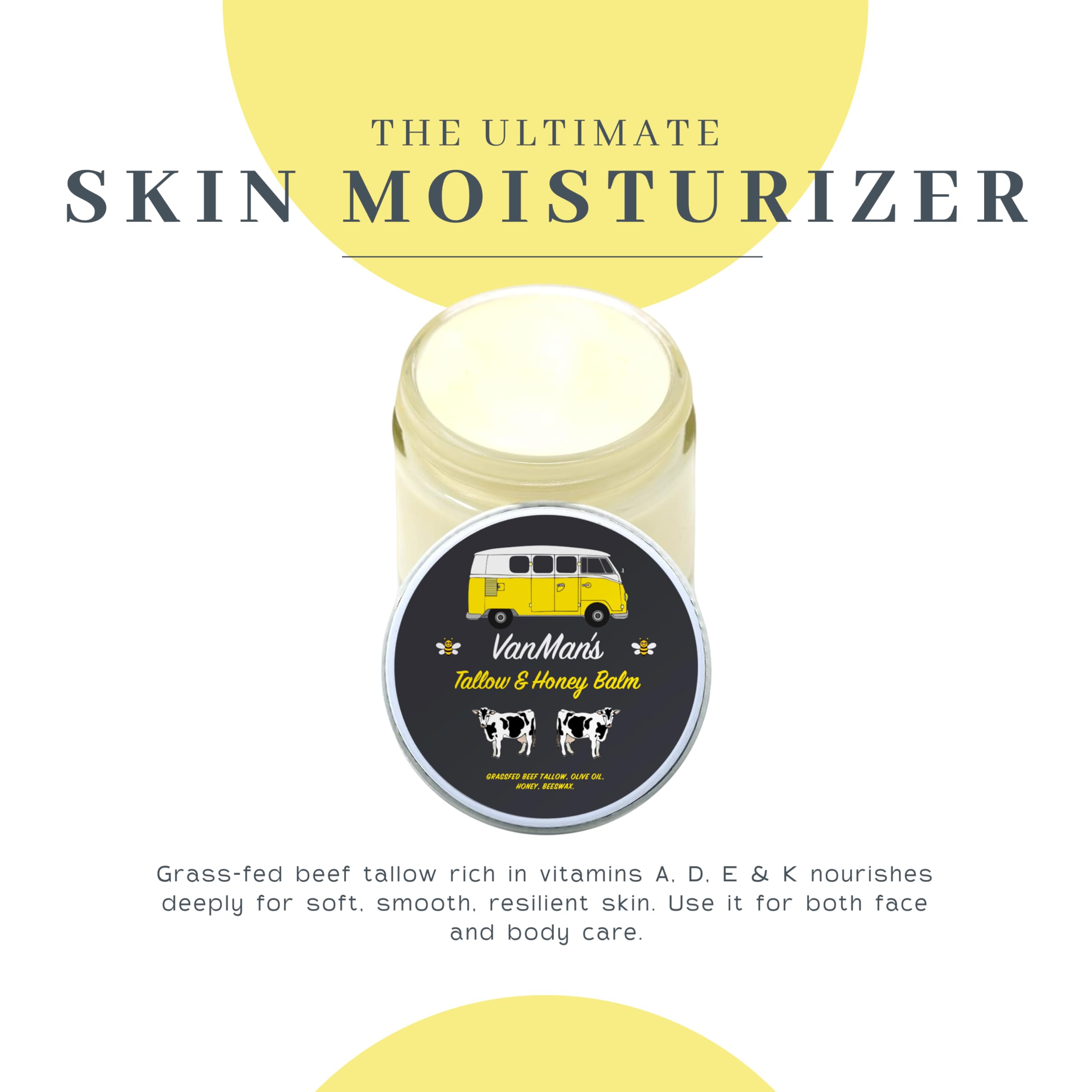 Vanman's Tallow and Honey Balm offers deep nourishment with grass-fed beef tallow for soft, resilient skin. Ideal for face and body.