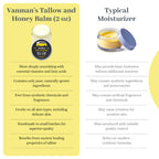 Vanman's Tallow and Honey Balm in a glass jar, enriched with natural ingredients for deep nourishment, trusted by CuratCart.