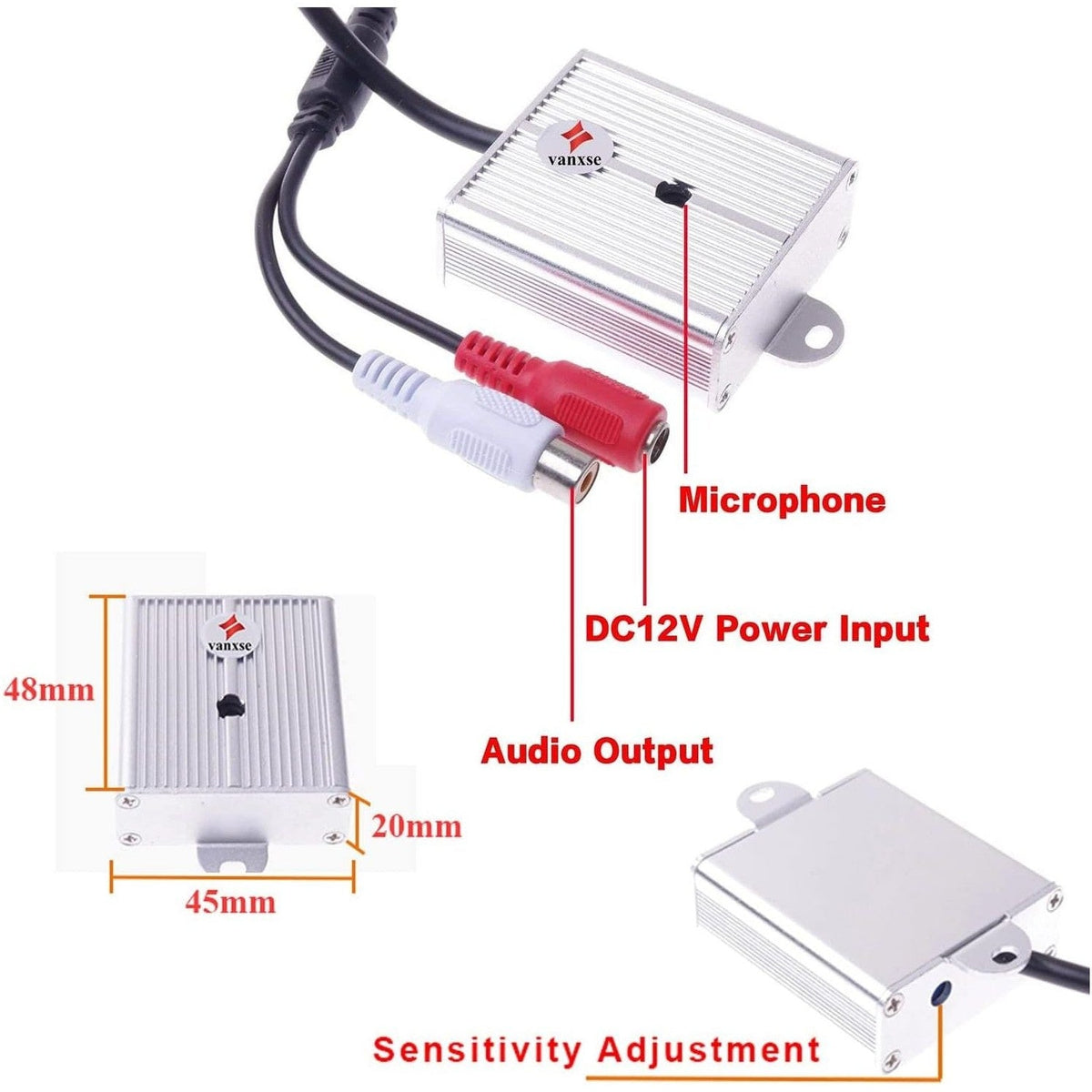 Vanxse Mini Microphone - Top View With Connection Details | Genuine Imported Product