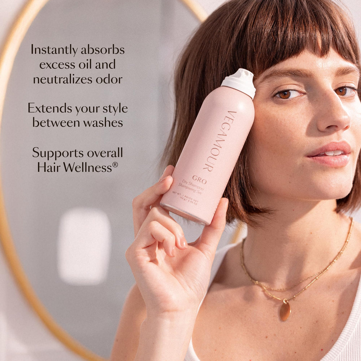 Premium imported VEGAMOUR GRO Dry Shampoo instantly absorbs oil, neutralizes odor, and supports overall hair wellness.