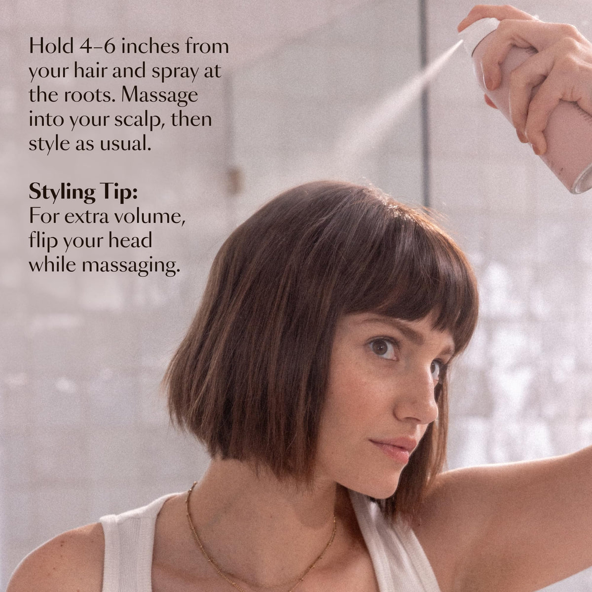 VEGAMOUR GRO Dry Shampoo application tips. Available online for order. Transform your hair effortlessly!