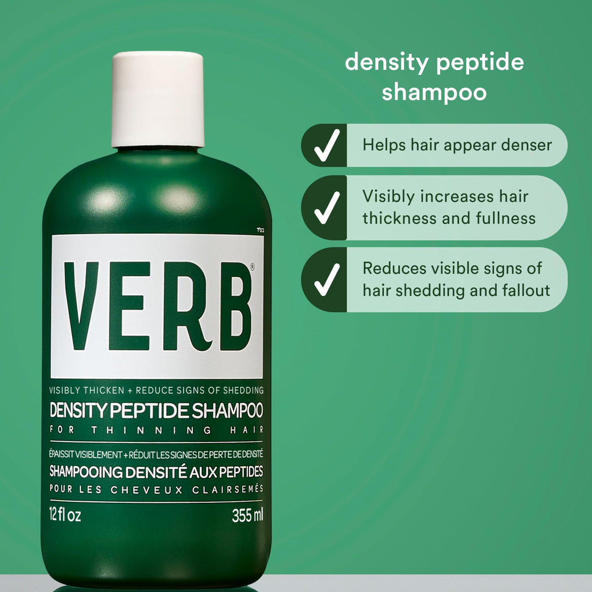 VERB Density Peptide Shampoo for thinning hair helps enhance thickness and fullness. Available online for order now.