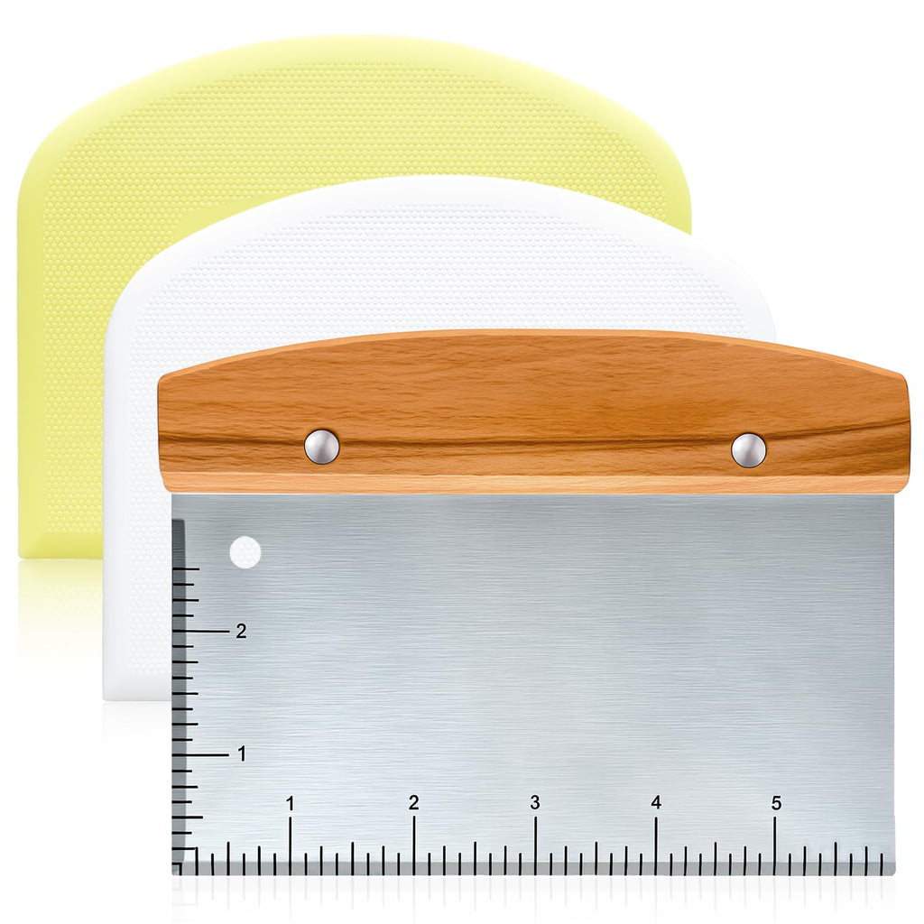 Premium imported bench scraper with wood handle, ideal for baking and cooking. Available at Curat Cart.