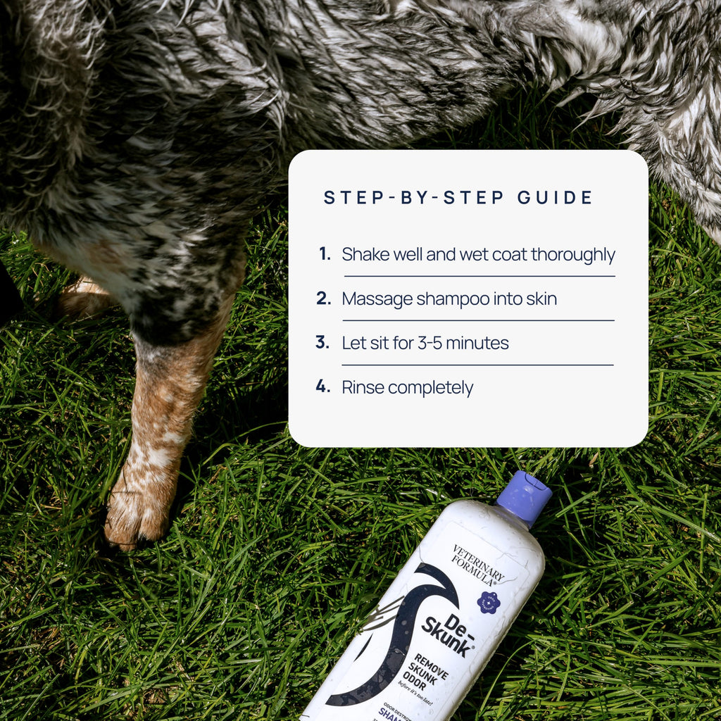 Veterinary Formula De-Skunk Shampoo effectively eliminates odors. Perfect for pet care, available at Curat Cart. Upgrade your grooming routine.