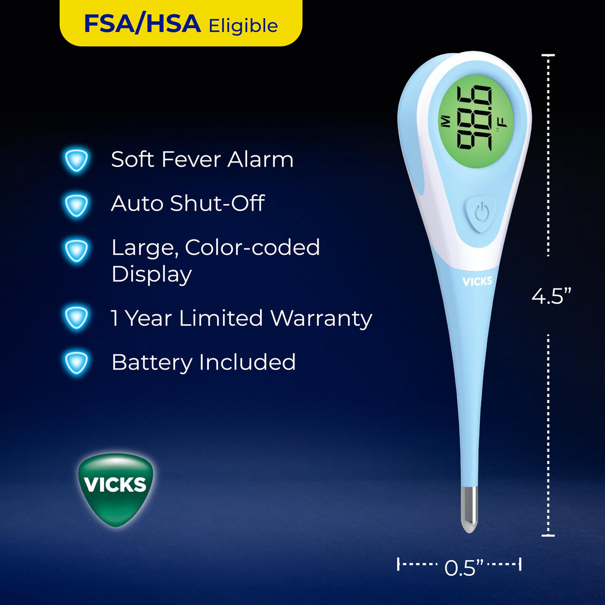 Vicks ComfortFlex Digital Thermometer - Front Packaging With Key Benefits | Authentic Curat Cart Stock