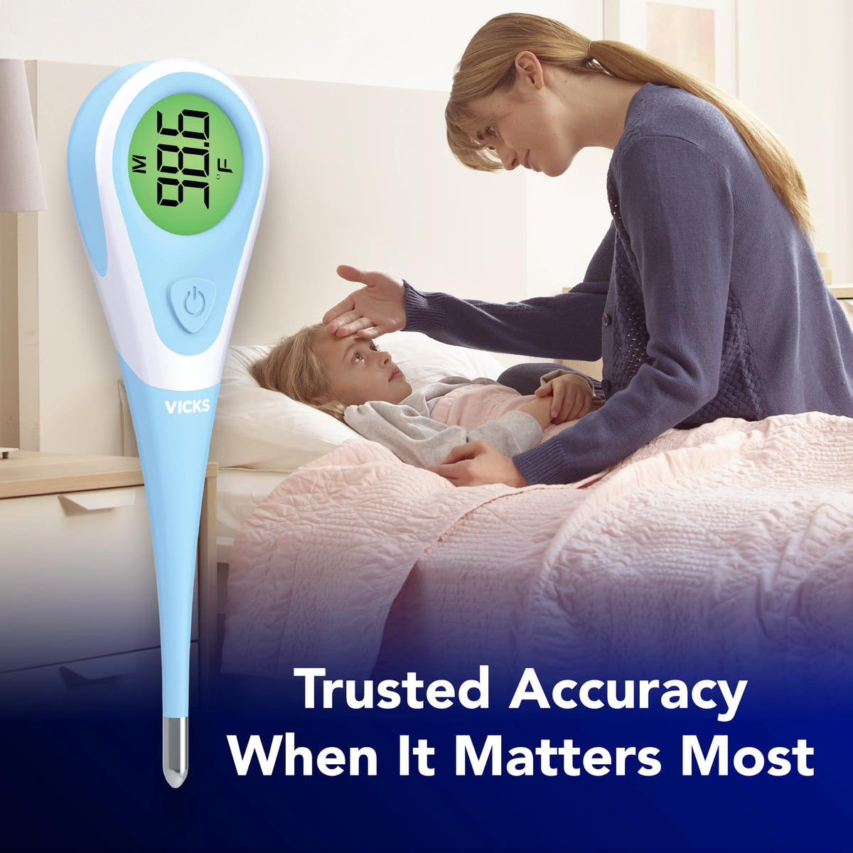 Vicks ComfortFlex Digital Thermometer - Front Packaging With Usage Scenario | Genuine Imported Product