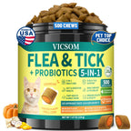 VICSOM Flea and Tick Prevention offers 5-in-1 health benefits with probiotics, a premium import available at Curat Cart. Enjoy chicken flavor.