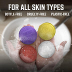 Four Viking Revolution shaving soaps in vibrant colors, designed for all skin types, cruelty-free and plastic-free.