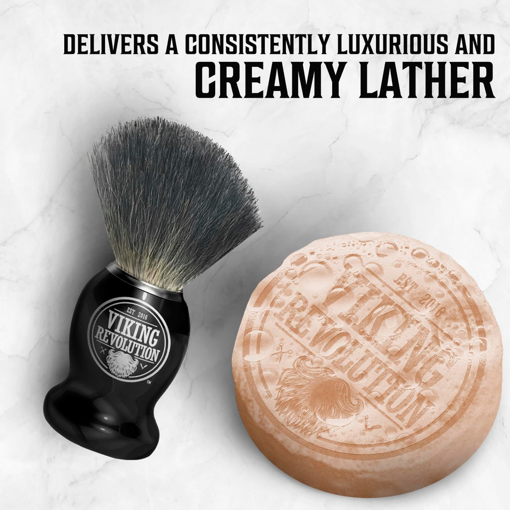 Viking Revolution shaving soap and brush, designed for a rich, creamy lather. 100% genuine quality for an authentic grooming experience.