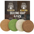 Discover Viking Revolution's 4-pack shaving soap, crafted with 100% natural ingredients. Authentic Spiced Vanilla and Sweet Tobacco scents.