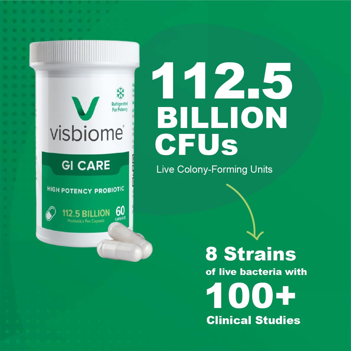 Visbiome GI Care Probiotic - Front Packaging With Key Benefit Callouts | Genuine Imported Product