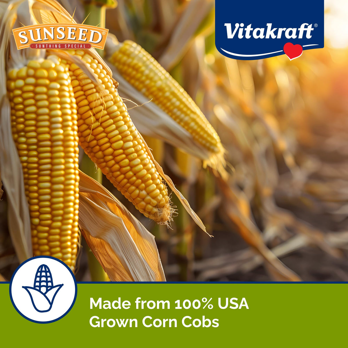 VitaKraft Natural Corn Cob Bedding made from 100% USA grown corn cobs, exclusively available at Curat Cart for premium pet care.