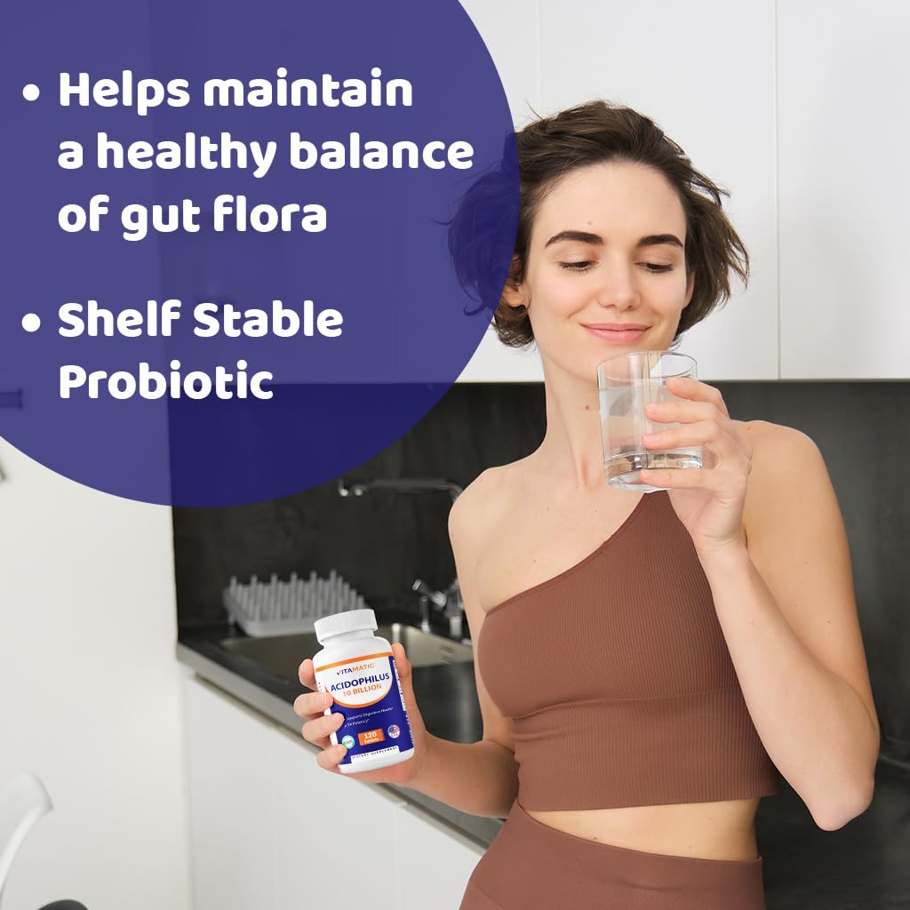 Vitamatic Acidophilus Probiotic - Front Packaging With Key Benefits | Genuine Imported Product