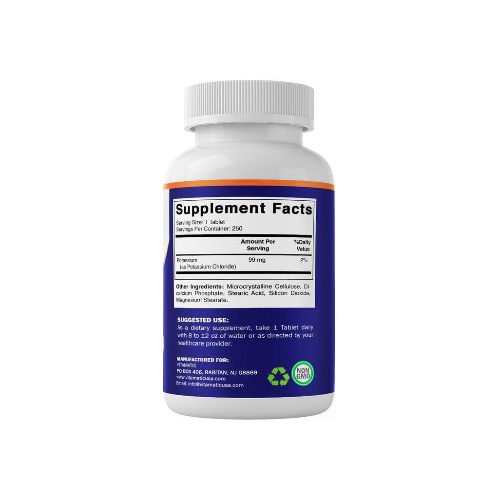 Vitamatic Potassium 99mg Tablets in high-quality packaging, ideal for daily supplementation. Available at Curat Cart.