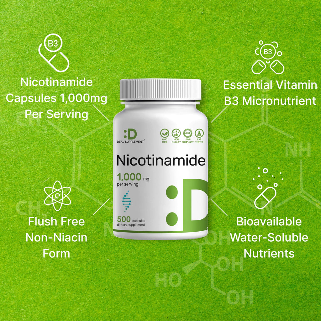 Discover Vitamin B3 Nicotinamide 1000mg capsules, specially curated by Curat Cart for optimal health. Elevate your wellness today.