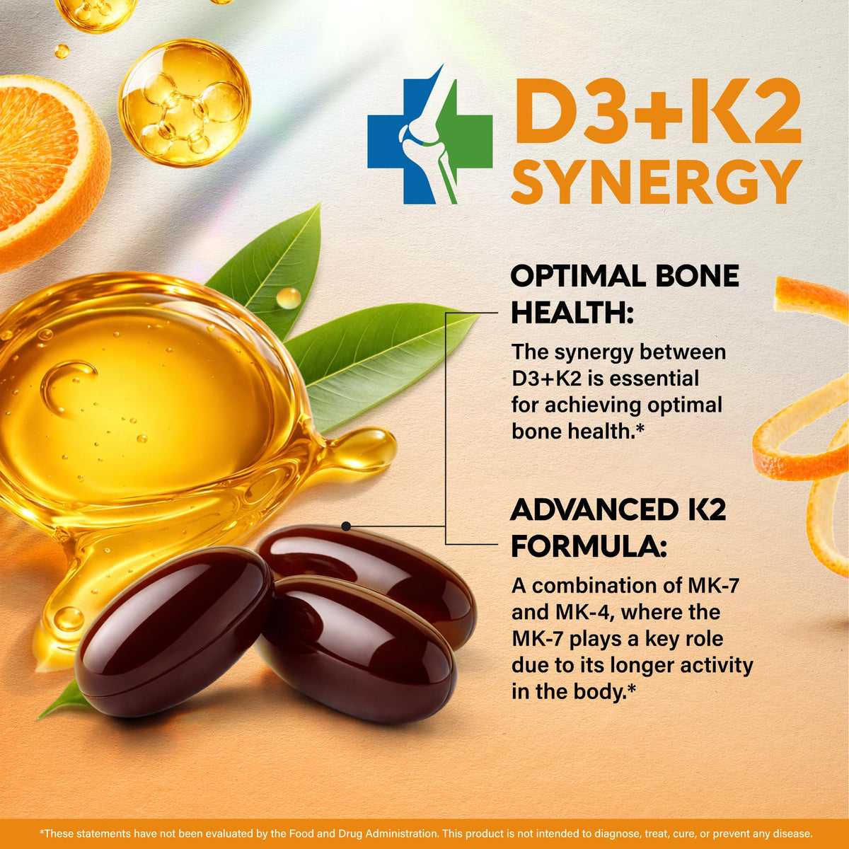 Vitamin D3 K2 Immune Mood Support - Front Packaging With Key Benefit Callouts | Authentic Curat Cart Stock