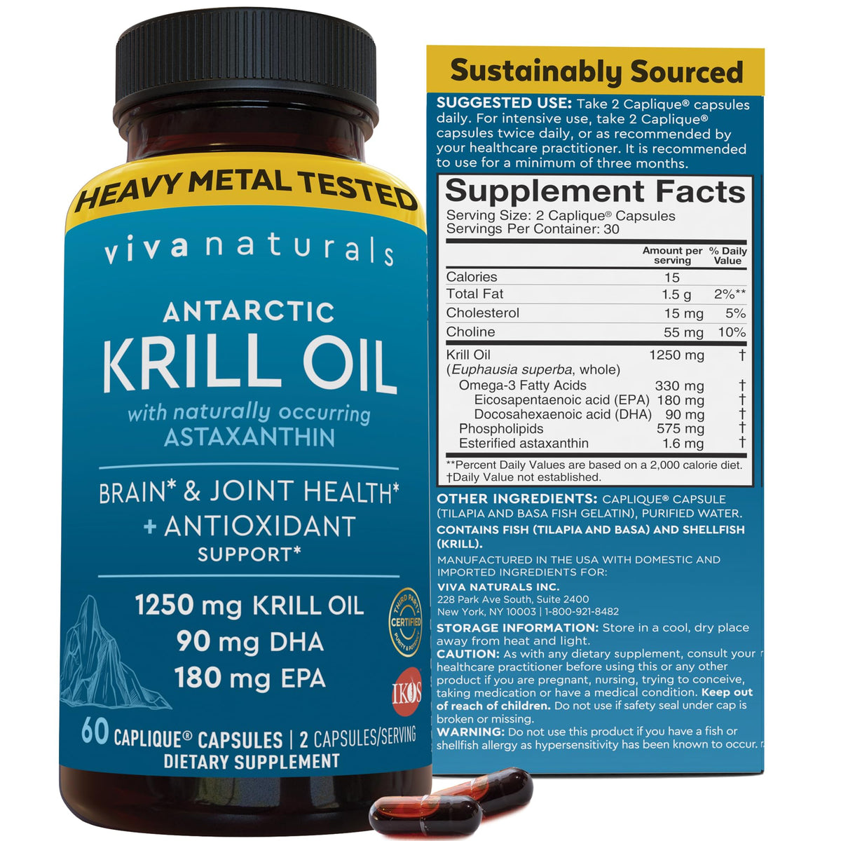 Viva Naturals Krill Oil Supplements - Front Packaging With Key Benefit Callouts | Authentic Curat Cart Stock