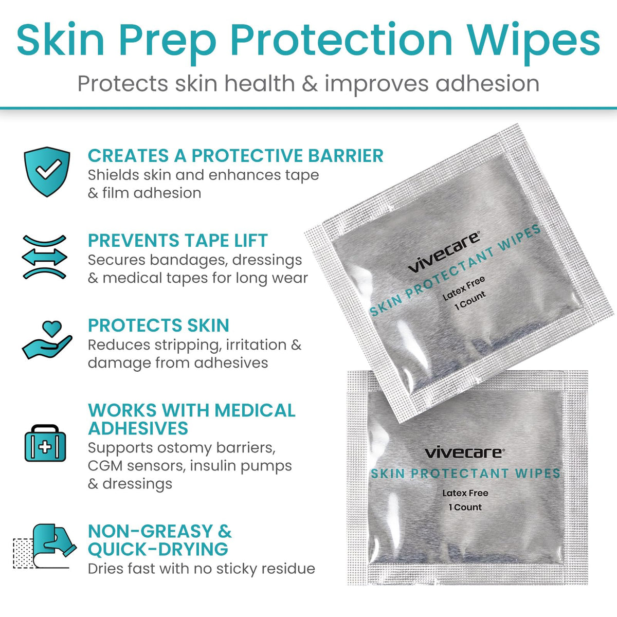 Vivecare Skin Prep Wipes enhance adhesion and protect skin, ensuring 100% authentic quality, available at Curat Cart.