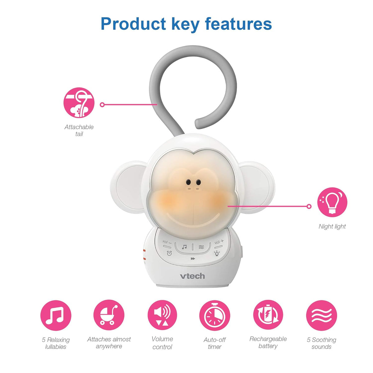 VTech Myla The Monkey Sleep Soother - Front Packaging With Key Features | Authentic Curat Cart Stock
