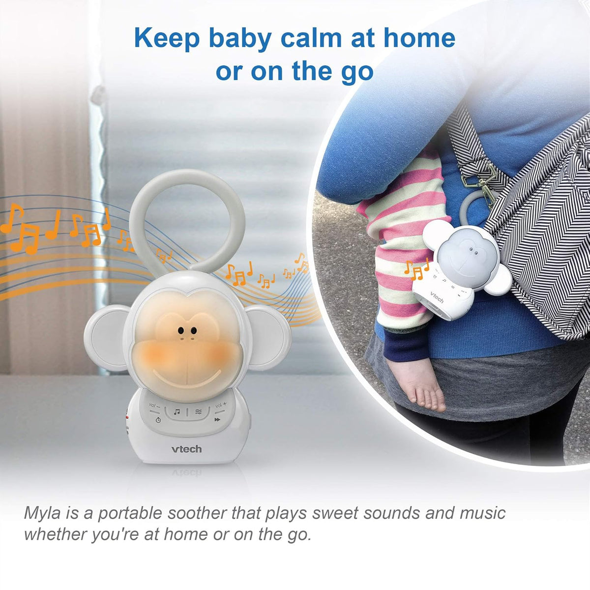 VTech Myla The Monkey Sleep Soother - Front Packaging With Usage Demonstration | Authentic Curat Cart Stock