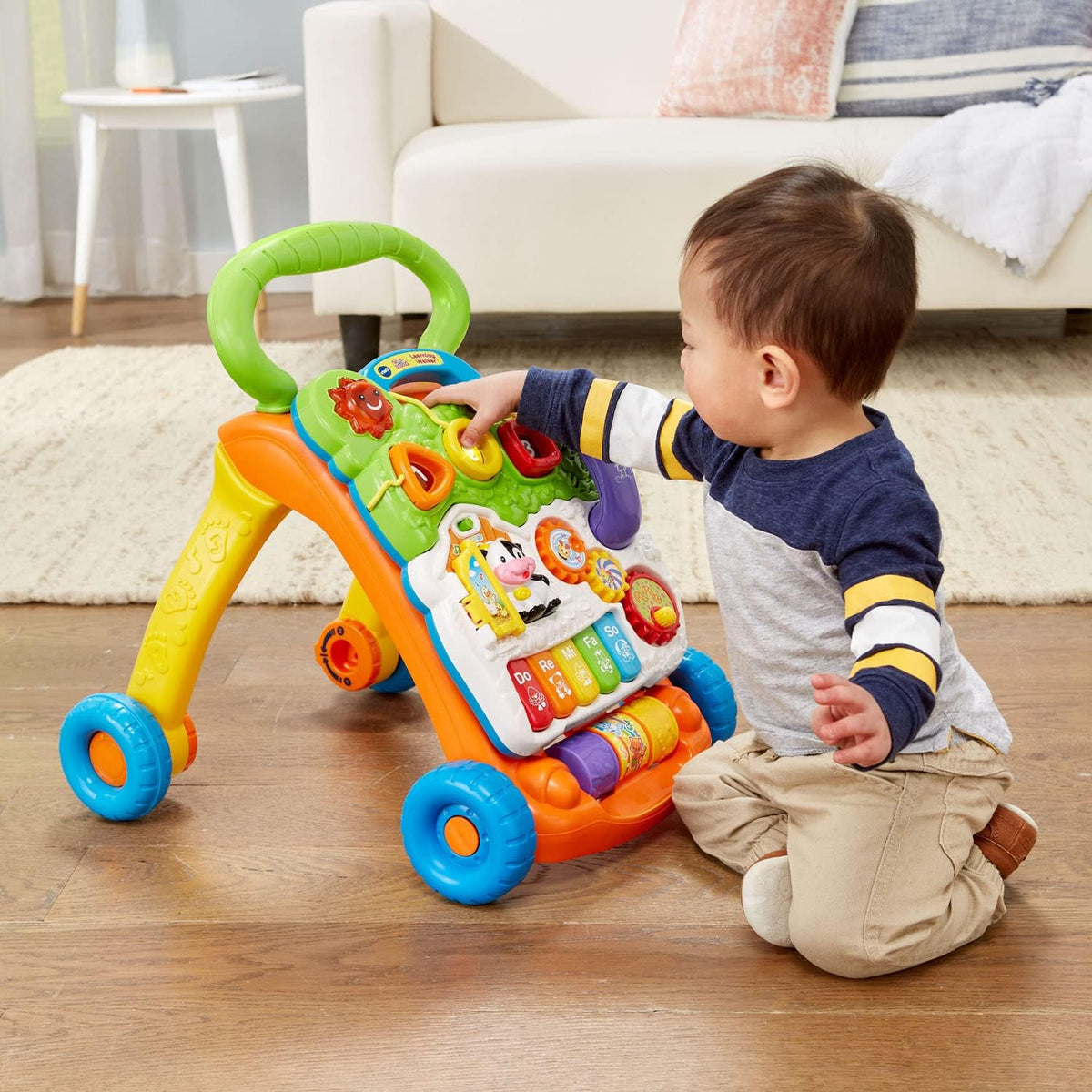 VTech Sit-to-Stand Learning Walker - Front Packaging With Interactive Features | Authentic Curat Cart Stock