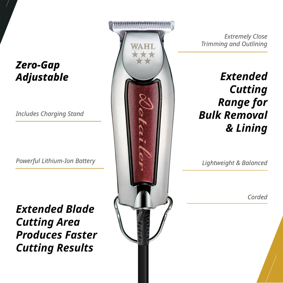 Wahl Professional Detailer Trimmer in official packaging offers zero-gap adjustable blades for precise trimming. Available at Curat Cart.