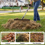 Walensee Heavy Duty Bow Rake expertly gathering leaves and debris. High-quality finish ensures durability. Available at Curat Cart.