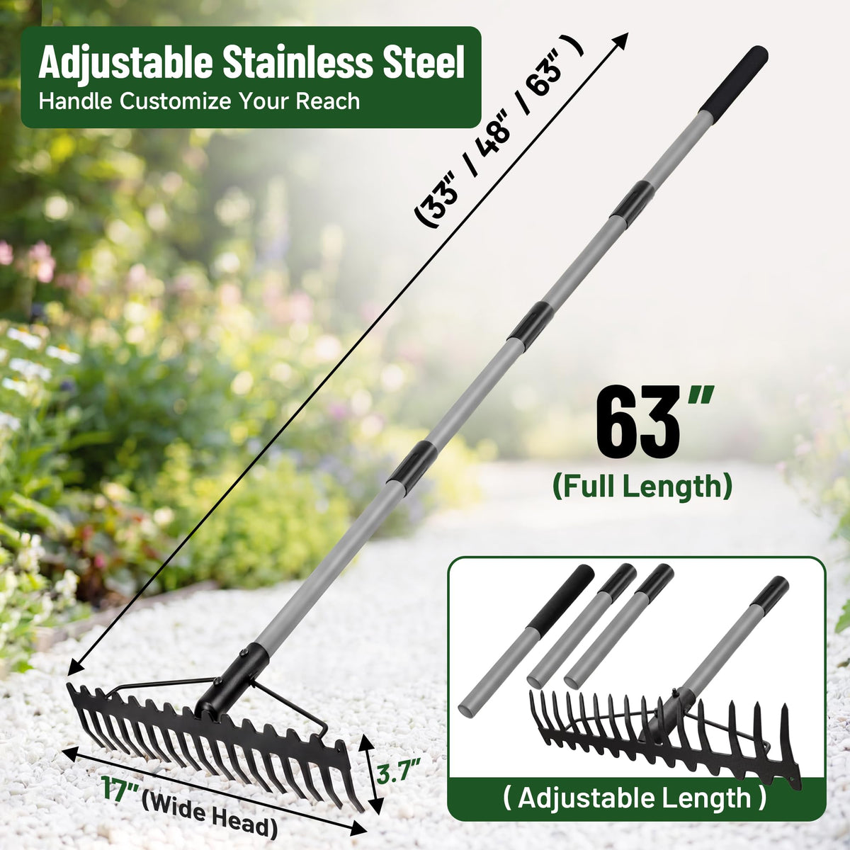 Walensee Heavy Duty Bow Rake features a premium imported adjustable stainless steel handle, perfect for gardening tasks. Available at Curat Cart.