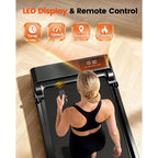 Walking Pad Treadmill with Incline featuring a clear LED display and remote control. 100% Authentic and available in India at Curat Cart.