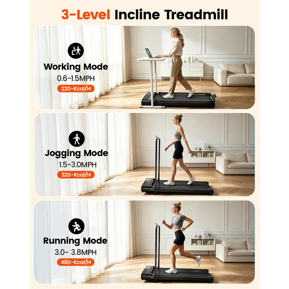 Discover the Walking Pad Treadmill with Incline, featuring official packaging and three workout modes for versatile fitness. Available at Curat Cart.