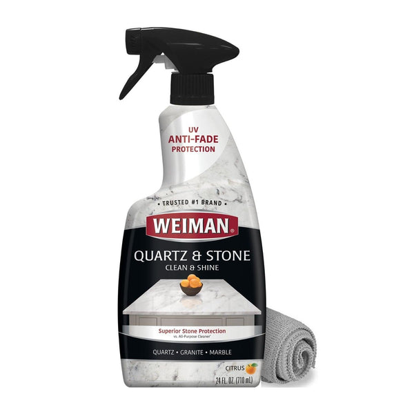 Weiman Quartz Countertop Cleaner and Polish - Clean and Shine Your Granite, Marble Countertops, Kitchen Island, and Stone Surfaces with UV Anti-Fade Protection, Citrus, 24 Ounce with Microfiber Cloth