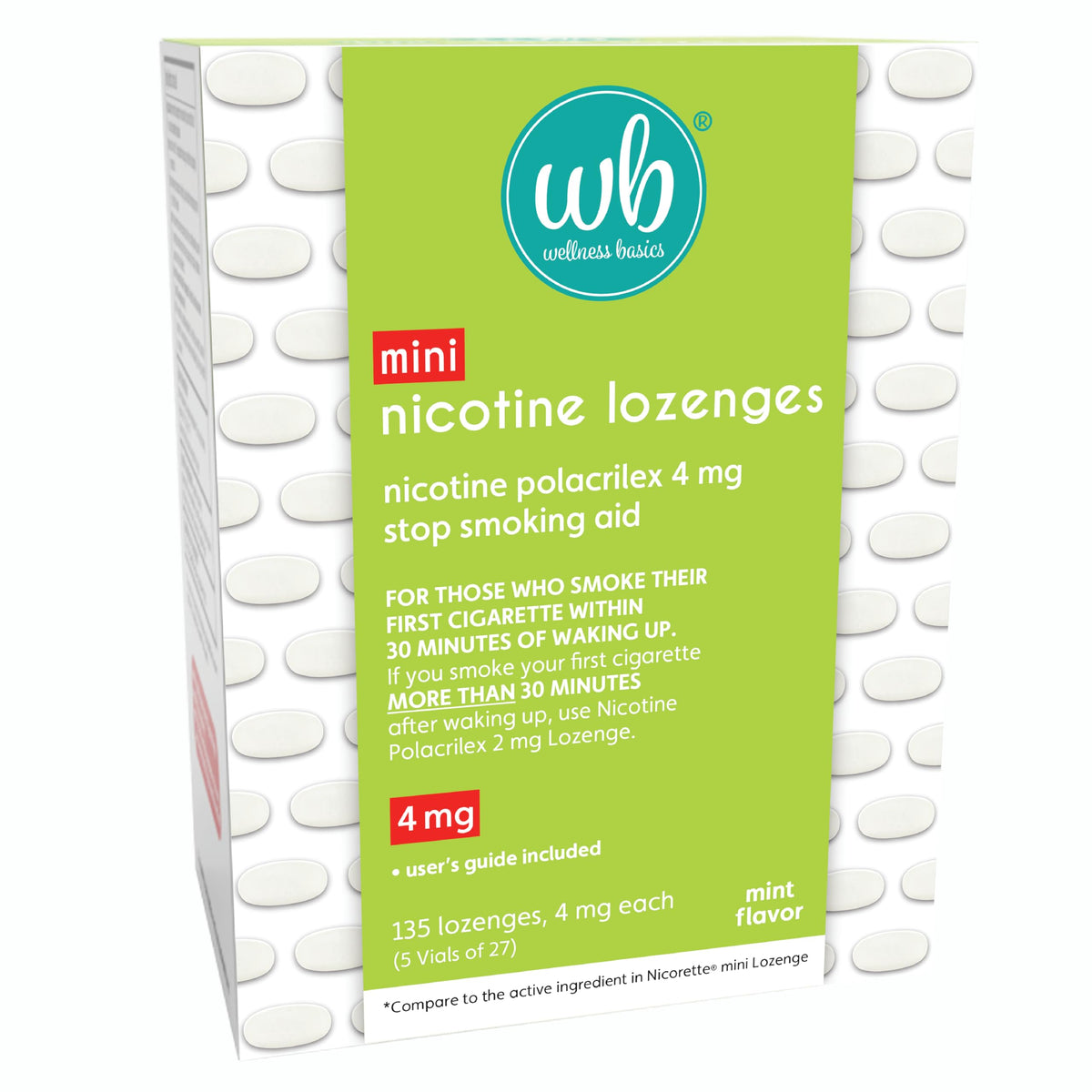 Wellness Basics Nicotine Lozenge, premium imported smoking aid in mint flavor, available at Curat Cart. Aids in quitting smoking.