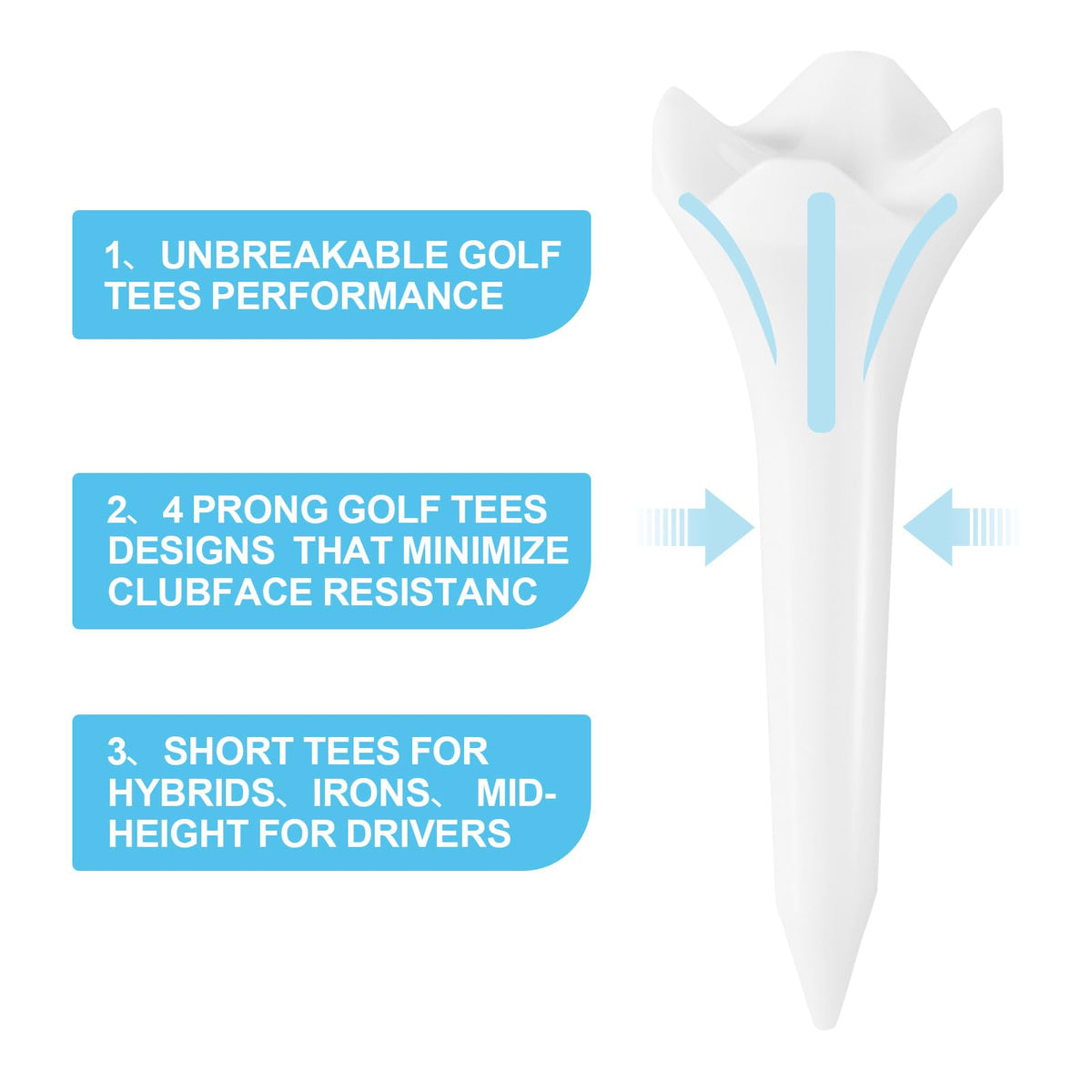 Weslymoo Plastic Golf Tees showcase unbreakable performance with four prong designs, available at Curat Cart for superior golfing experience.