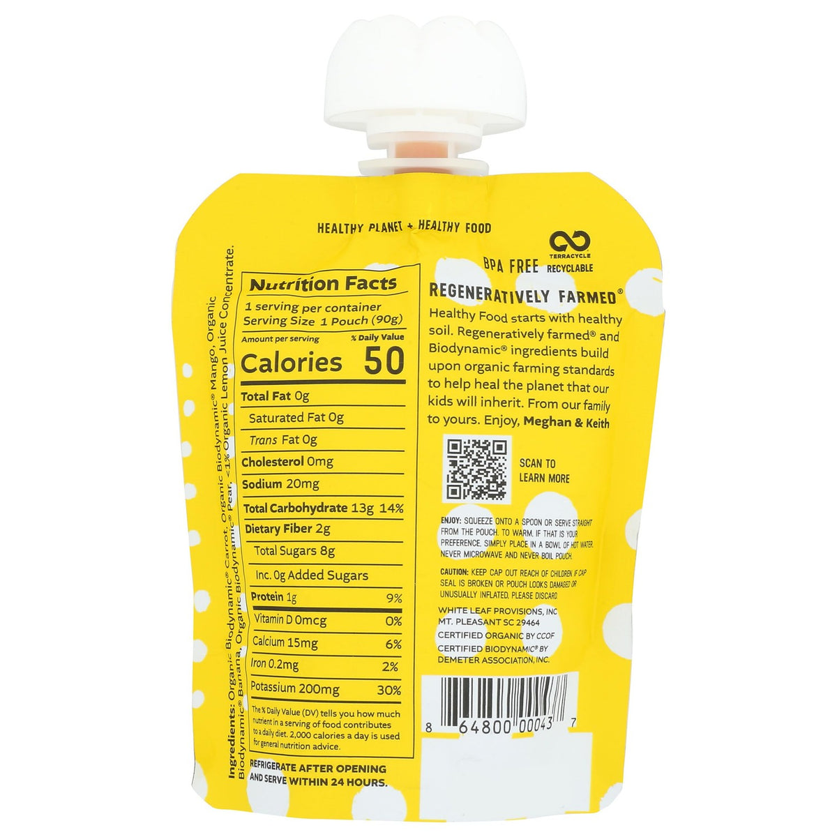 White Leaf Organic Mango Carrot Banana pouch, 100% Authentic, available at Curat Cart for health-conscious consumers in India.